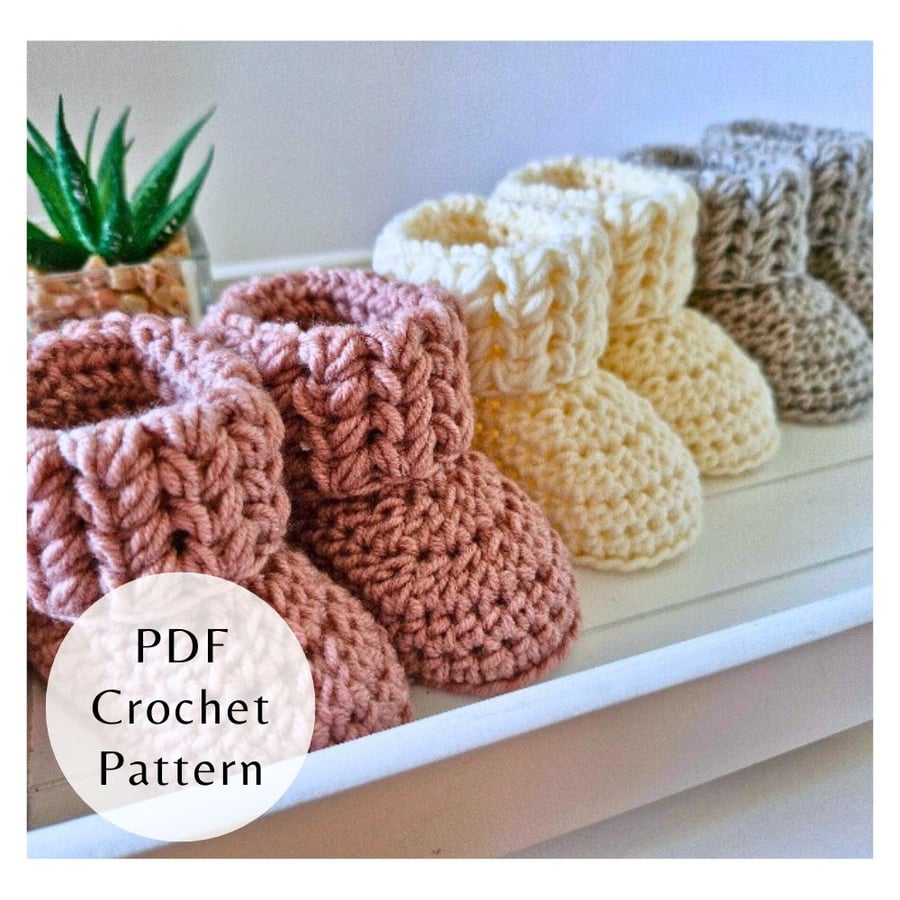 Baby Booties Crochet Pattern – PDF Puff Stitch - US or UK Terms