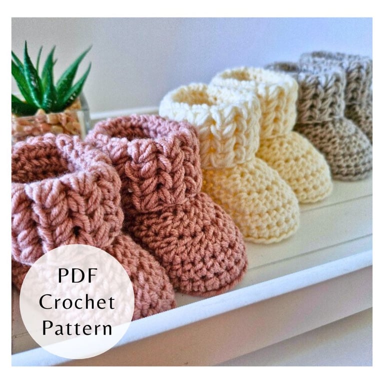 Baby Booties Crochet Pattern – PDF Puff Stitch - US or UK Terms