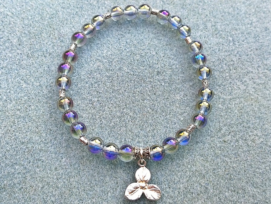 Titanium Quartz Bracelet with Sterling Silver Flower Charm and Hill Tribe Silver