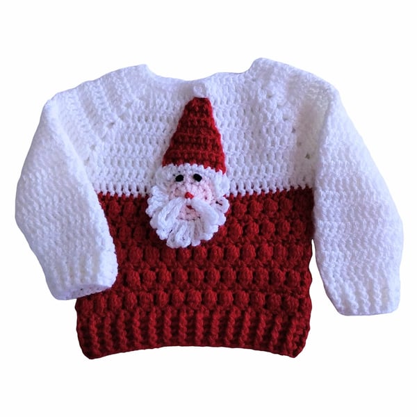 Handmade Crocheted Baby Jumper, Santa Face Knitwear, 0-3 Months Xmas Outfit