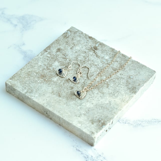 Blue Sapphire with Fine Silver Heart Pendant Necklace