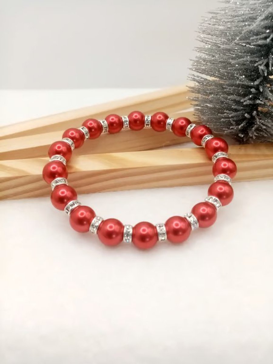 Pearl Bracelet - Christmas Bauble Inspired Pearl Bracelet - Festive Jewellery 
