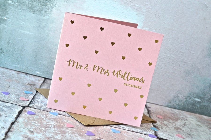 Personalised Gold Foil Heart Wedding Card
