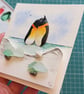 Penguin Coastal Art, Handmade 3D Watercolour Picture, One-of-a-Kind Beach Gift - Image 5