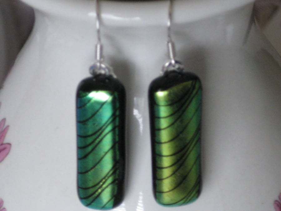 Dangling Fused Dichroic Glass Earrings