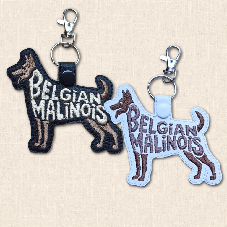 Belgian Malinois Keyring - Dog Silhouette Word Art Accessory