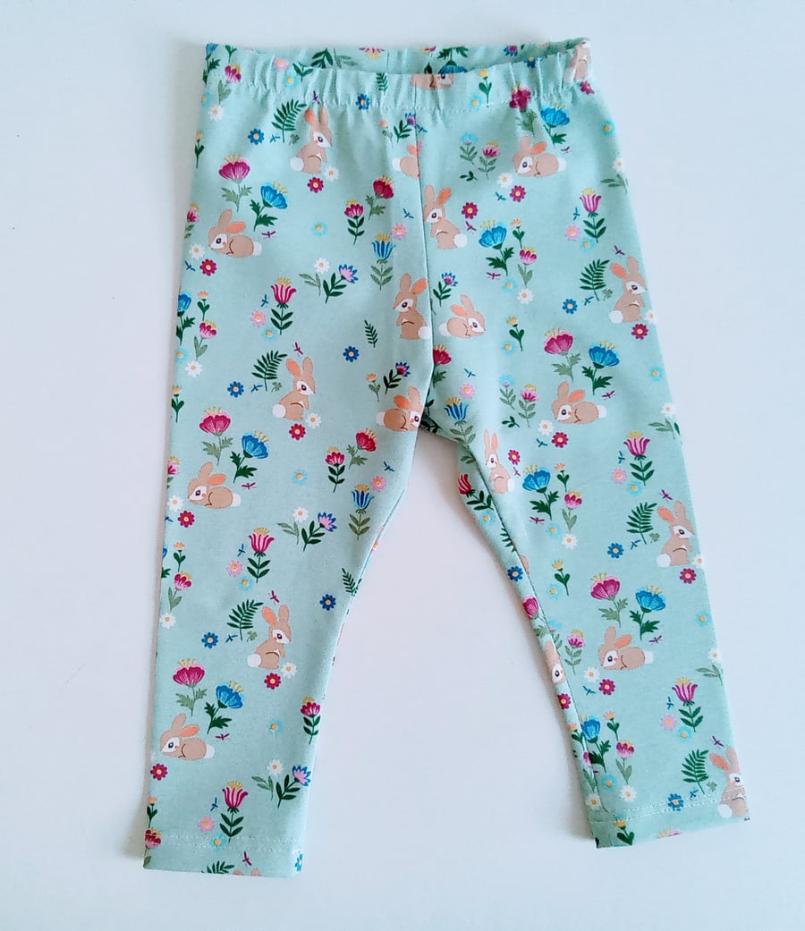 Leggings, 12-18 months, rabbit leggings, girls leggings with bunny design 