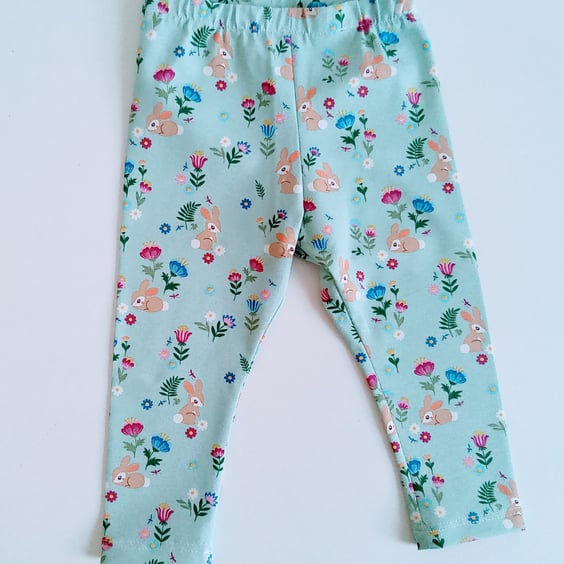 Leggings, 12-18 months, rabbit leggings, girls leggings with bunny design 