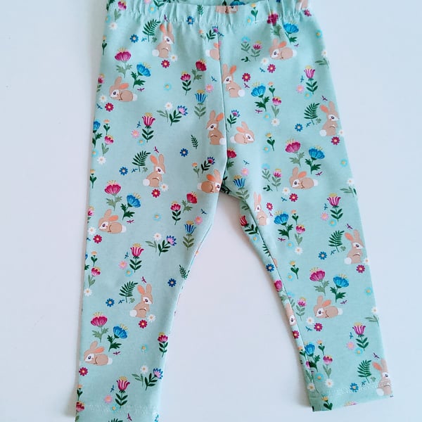 Leggings, 12-18 months, rabbit leggings, girls leggings with bunny design 