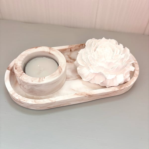 Blush Marble Home Fragrance Gift Set - Flower & Tea light Holder