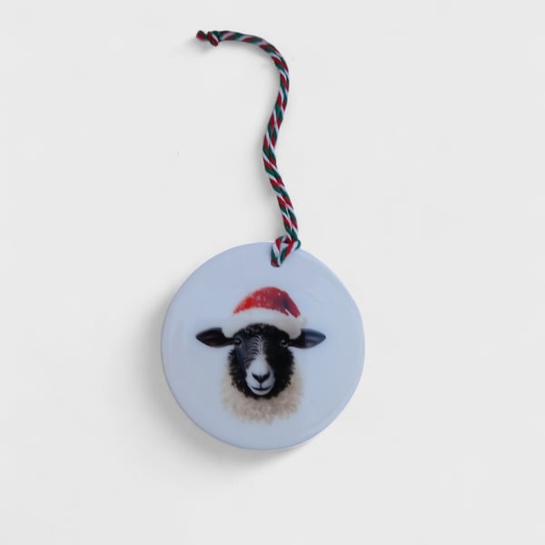 Festive Sheep Thistle Round Ceramic Christmas Decoration Tree Ornament