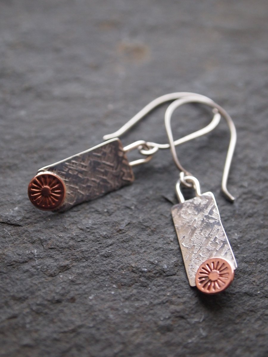 Sterling Silver Textured Earrings with Copper Detail