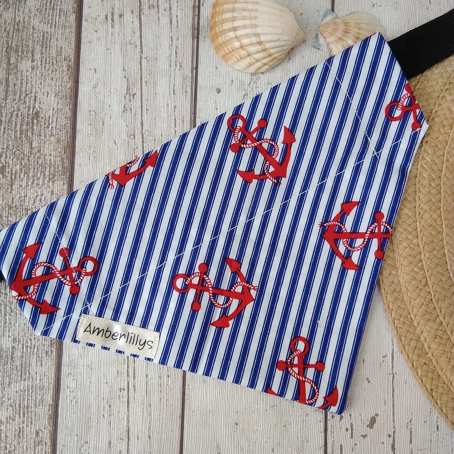 Nautical dog bandana over collar Anchors