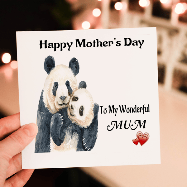 Panda Mother's Day Card, Wonderful Mum, Card for Mum, Panda Card, Mothers Day