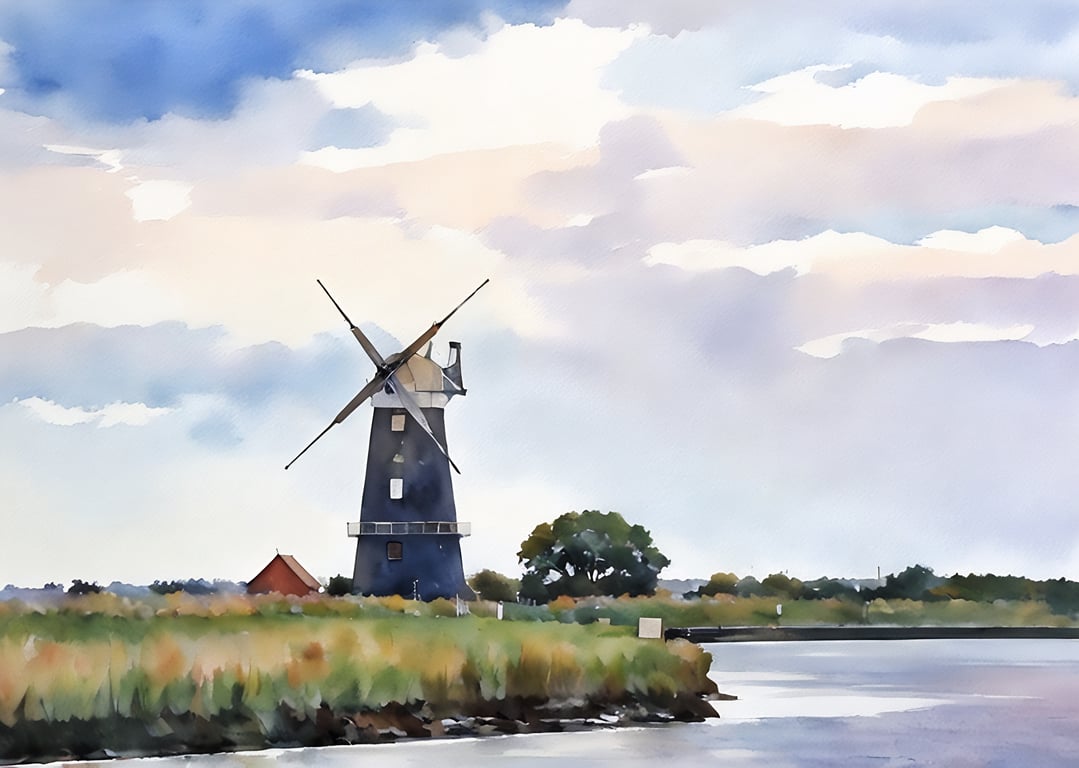 A4 Print Of Berney Arms Windmill Norfolk Broads 