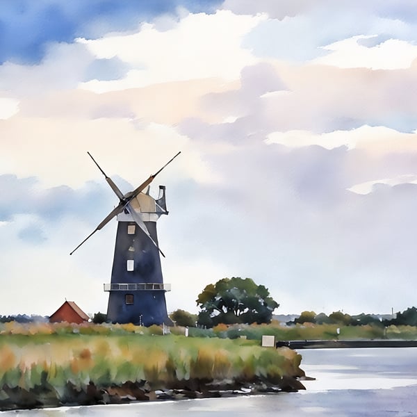 A4 Print Of Berney Arms Windmill Norfolk Broads 