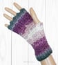 Crochet gloves. Purple pink and grey ladies gloves, fingerless gloves.   - Image 5
