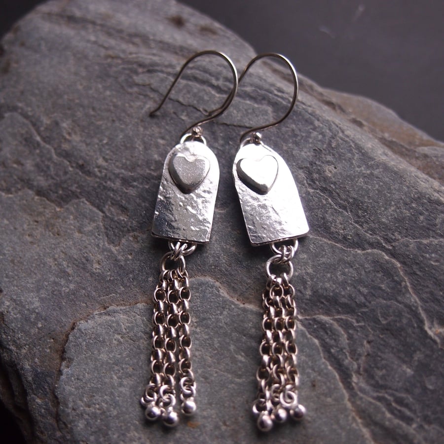 Sterling Silver Arched Chain Drop Earrings 