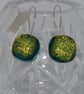 Green Dichroic Glass Earrings on Sterling Silver Wires - 2073