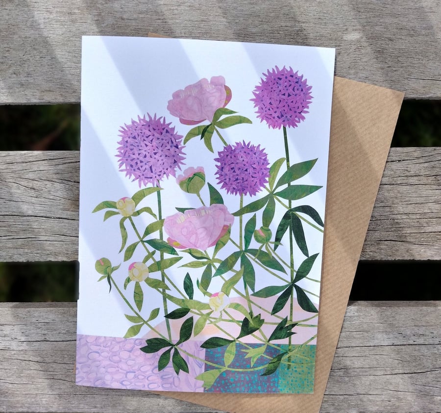 Allium & Peony greeting card, blank 