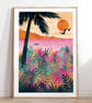 Sundown Art Print: Paradise Collection: palm tree, summer island holiday - Image 1