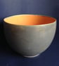 A HAND MADE CERAMIC LARGE SERVING BOWL- glazed in Burnt orange and Charcoal