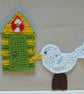 Three crocheted pictures in frames - beach huts - Image 2