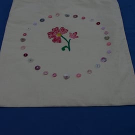 Tote Bag Pink Flower and Buttons