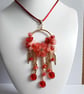 Red & Peach Lucite Flower Hoop Pendant Necklace - Image 2