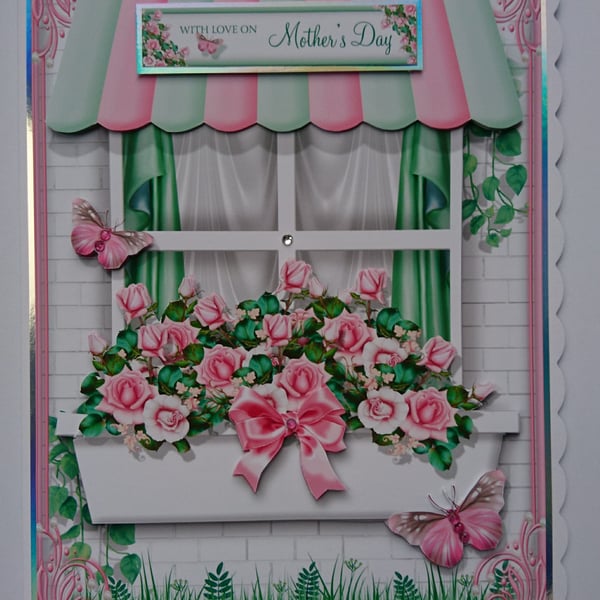 Mother's Day Card With Love On Mother's Day Window Box of Pink Roses