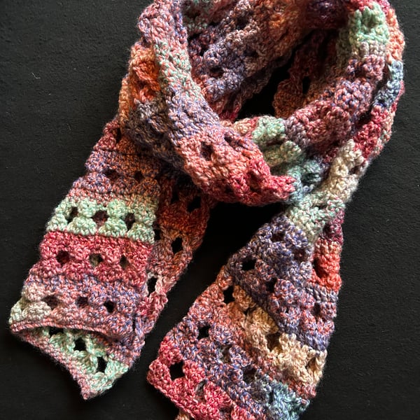 Hand Crocheted Chunky Variegated Scarf
