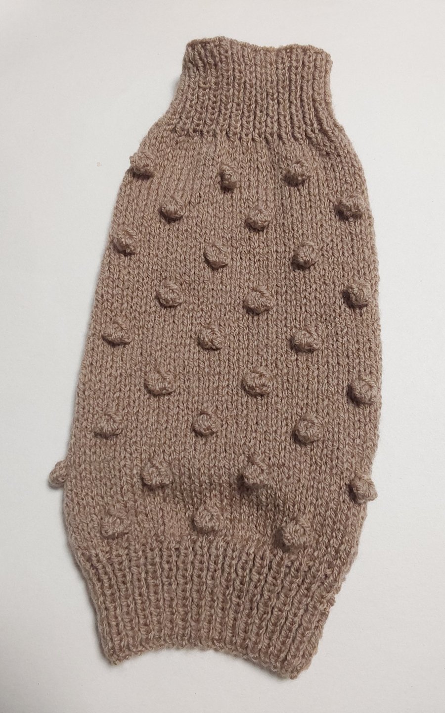 Small dog puppy sweater jumper coat 12”L 12”G hand knit (sleeveless)