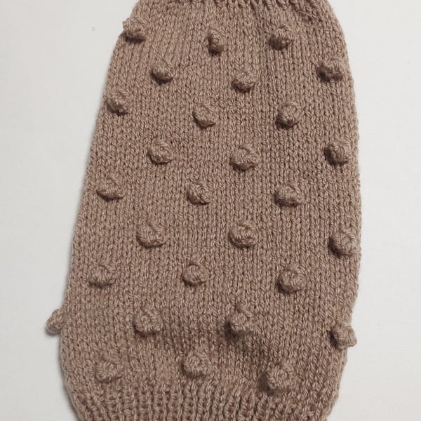Small dog puppy sweater jumper coat 12”L 12”G hand knit (sleeveless)