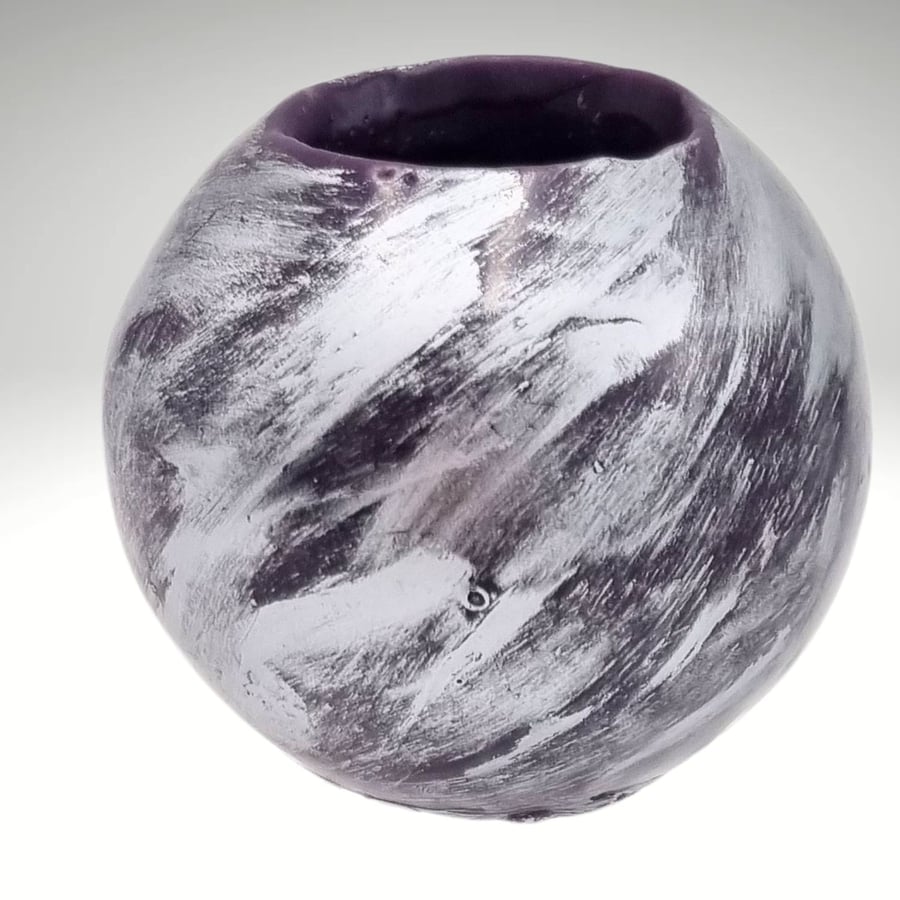 Round Trinket Bowl Purple Wax With Silver Decoration Home Decor