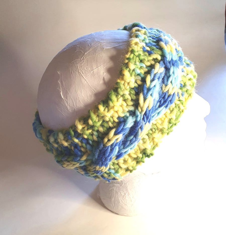 Spring colours - handknitted cable ear muff-headband - last one