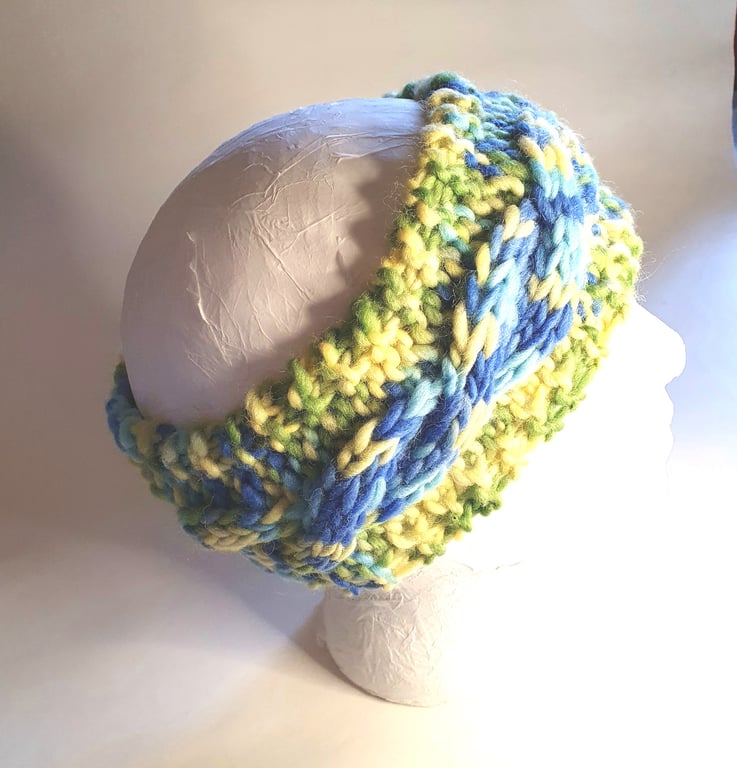 Spring colours - handknitted cable ear muff-headband - last one