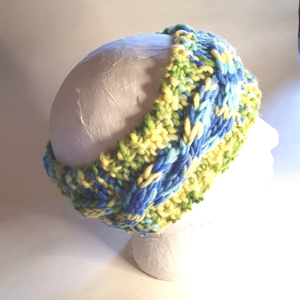 Spring colours - handknitted cable ear muff-headband - last one