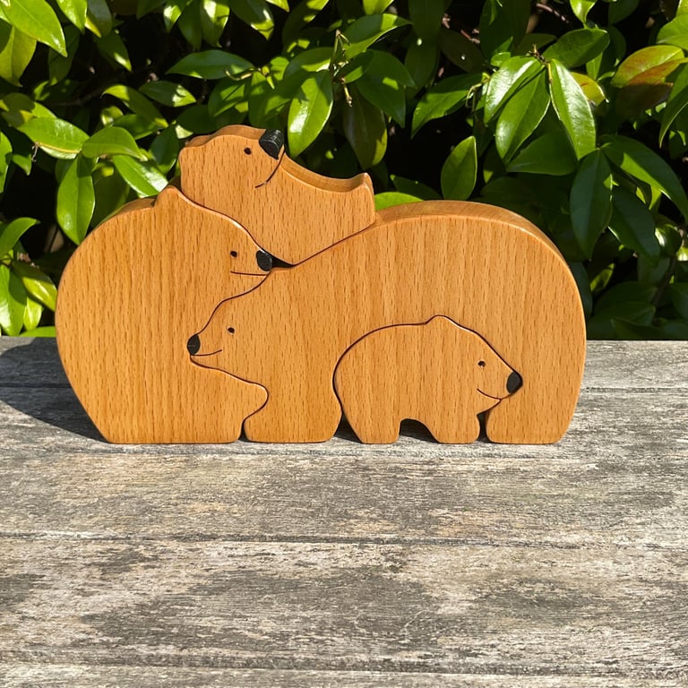 Set of 4 Beech Wood Interlocking Bears Freestanding Sculpture 