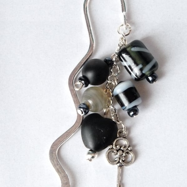 Monochrome Black & White Indian Glass Bead Key Charm Bookmark