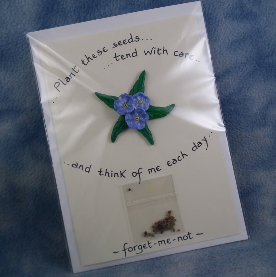 Spring Sale ... Handcrafted forget-me-not card by Ann Galvin A5 5"x7"