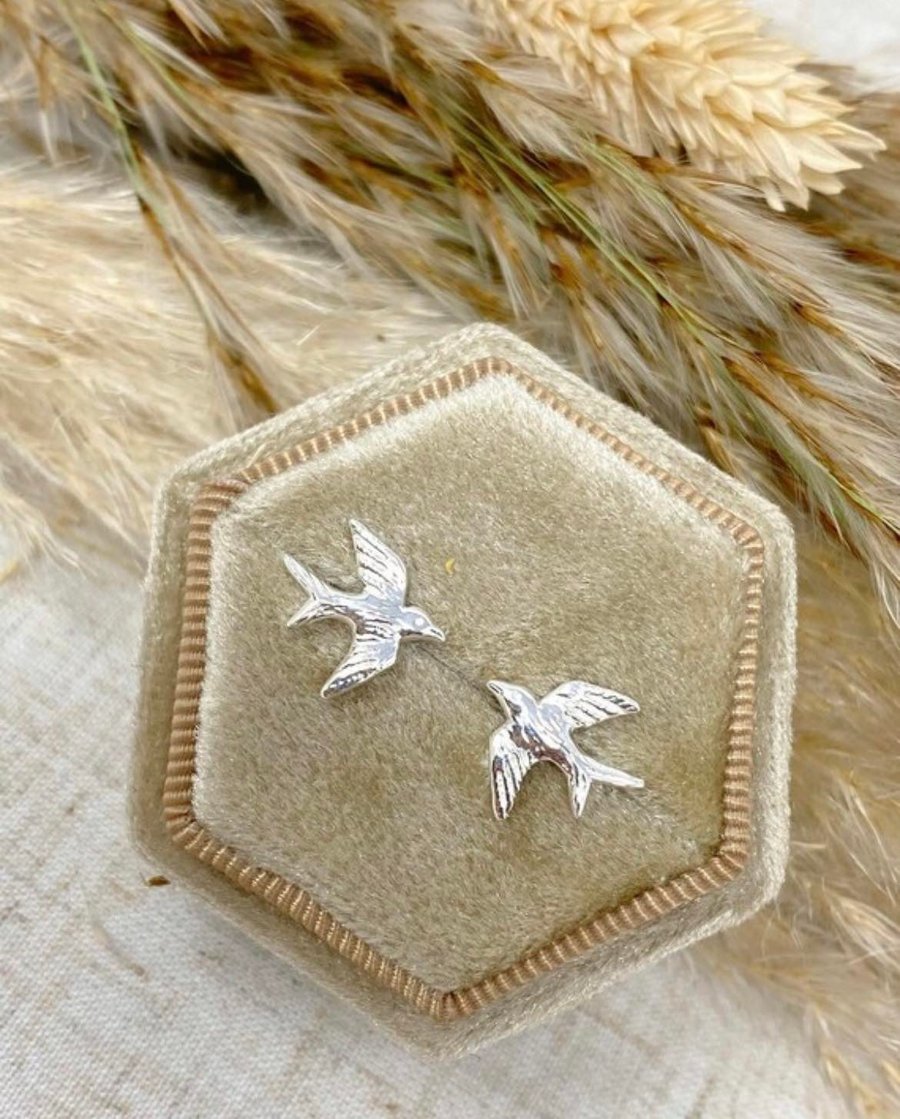 Sterling Silver Swallow Stud Earrings