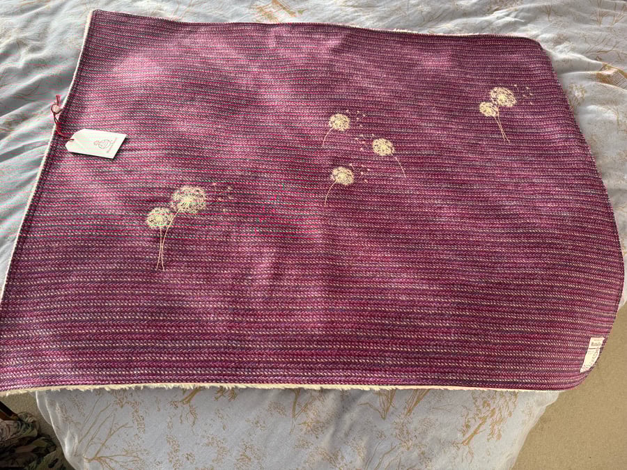 Harris Tweed Lap Blanket embroidered with Dandelions