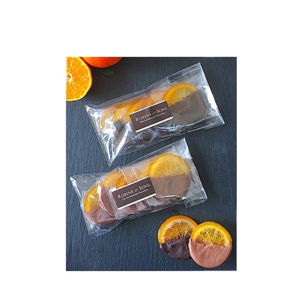 Belgian Chocolate dipped ORANGE SLICES in milk or dark chocolate
