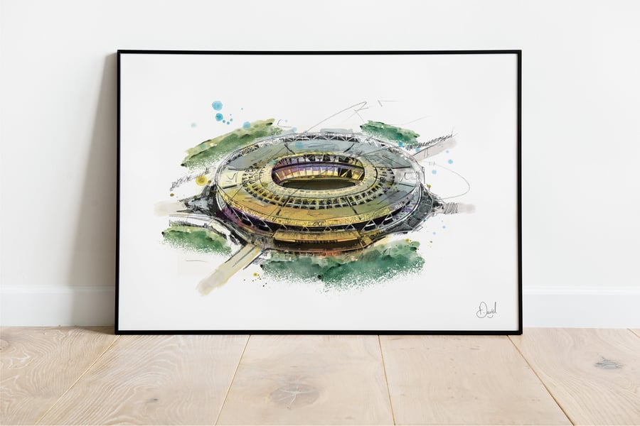 West ham London Stadium, West ham illustration, Drawing, Watercolour, football,
