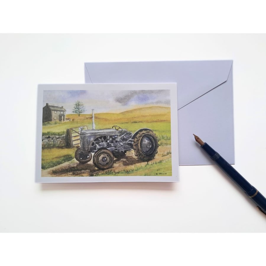 Blank Greetings Card Massey Ferguson TE20 Tractor From Original Painting size A6