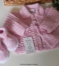 Baby Pink Hand Knitted Jacket & Booties Set 0-6 months size 