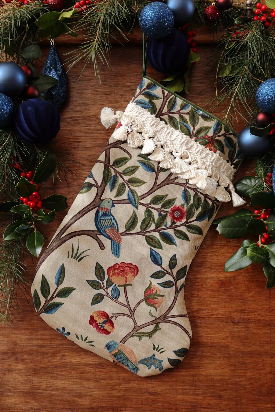 William Morris Christmas Stocking Kelmscott Tree Wine and Woad