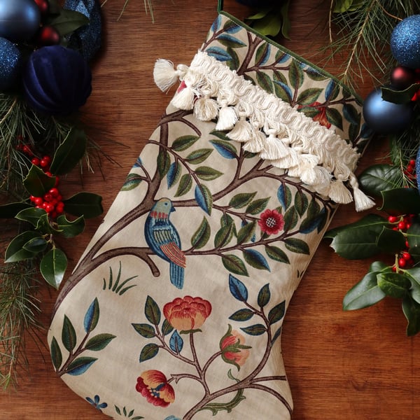 William Morris Christmas Stocking Kelmscott Tree Wine and Woad