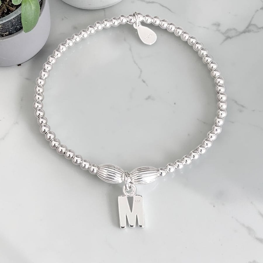 Sterling Silver Initial Charm Stretch Personalised Bracelet 