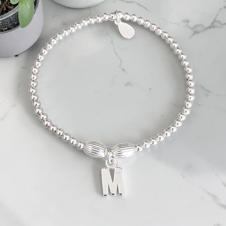 Sterling Silver Initial Charm Stretch Personalised Bracelet 